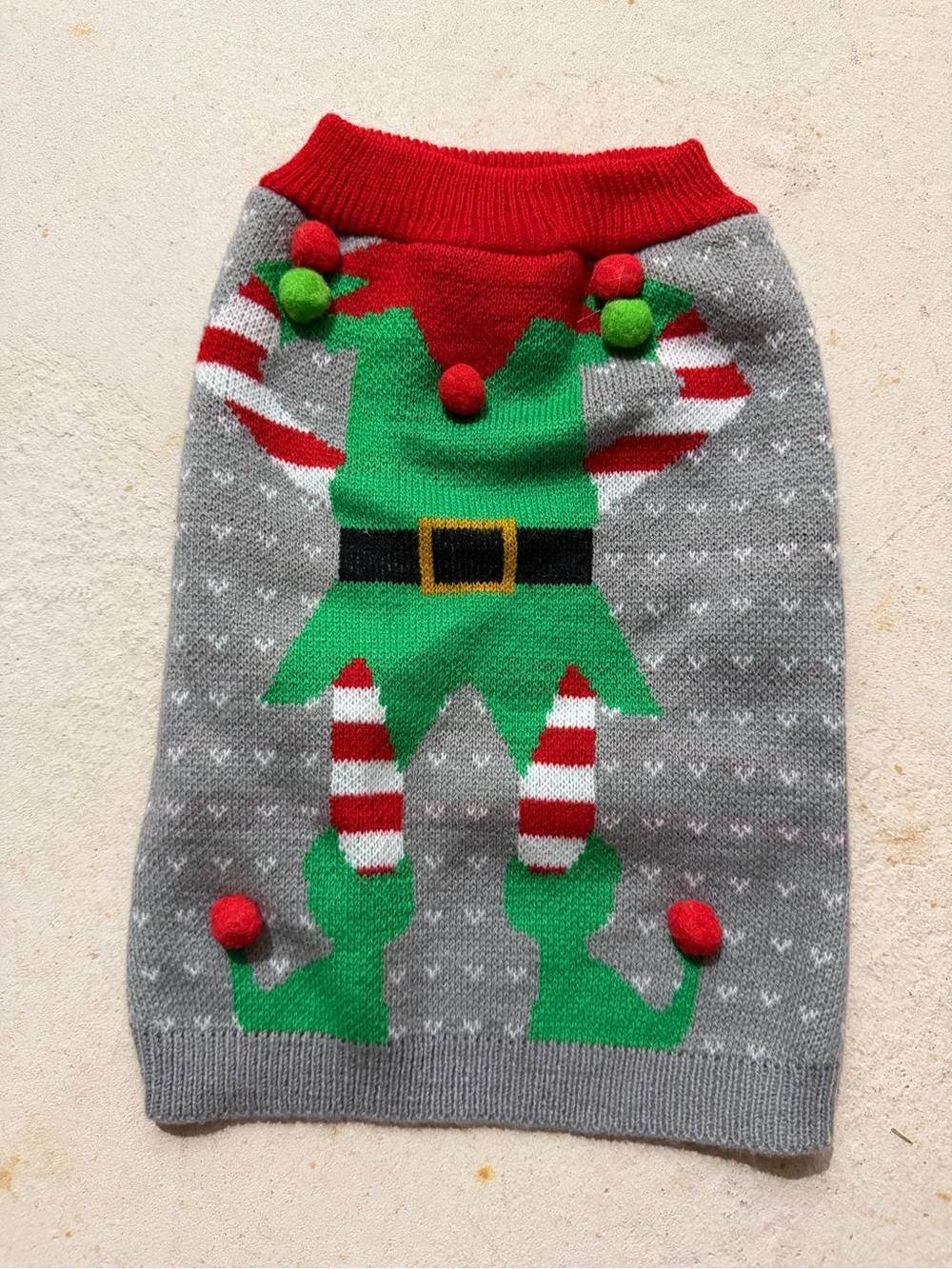 Gray and Green Elf-Pattern dog Holiday Sweater
